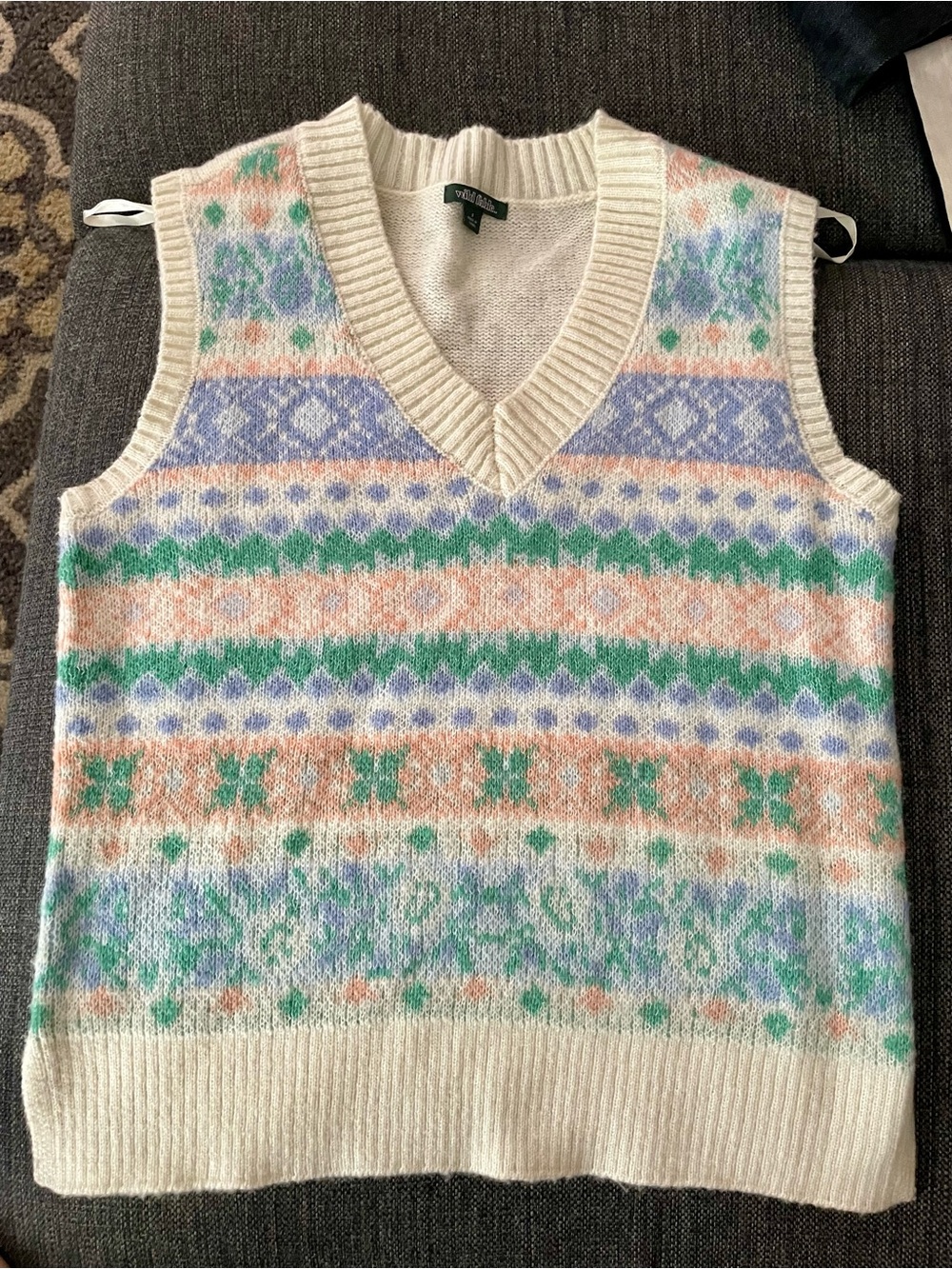 Wild Fable Cream V-Neck Sweater Vest with Pastel Stripes
